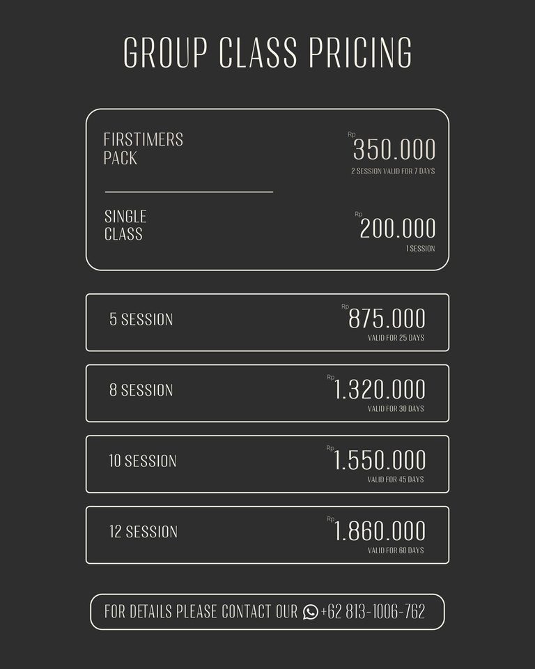Group class pricing card