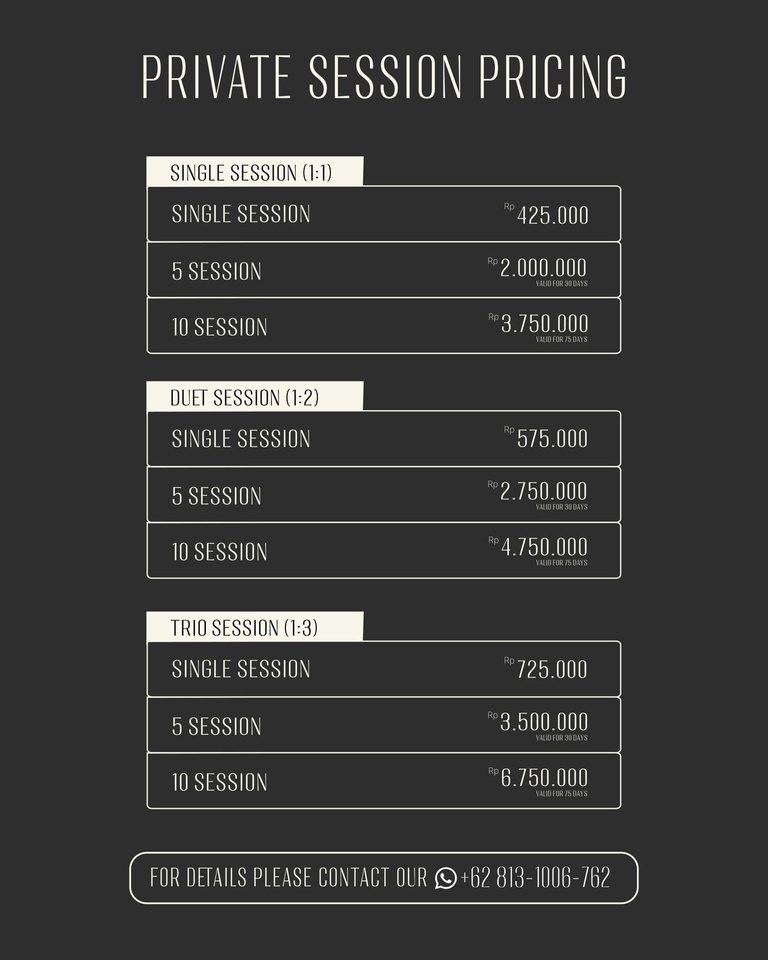 Private session pricing card